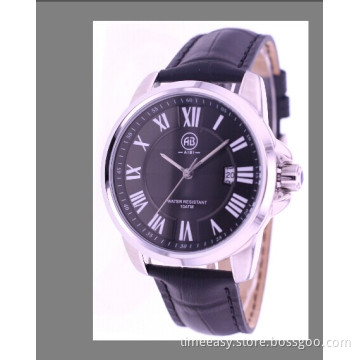 Black Dial and Strap Watch with Plating Rose Gold Case